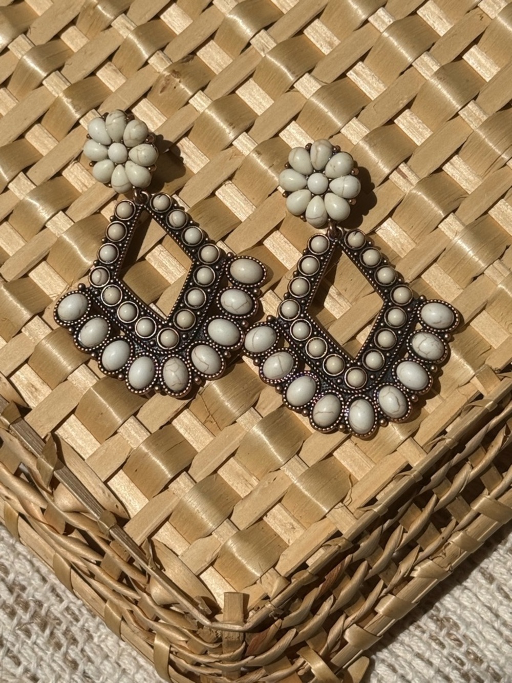 White Stone Cluster Drop Earrings - Women Jewelry